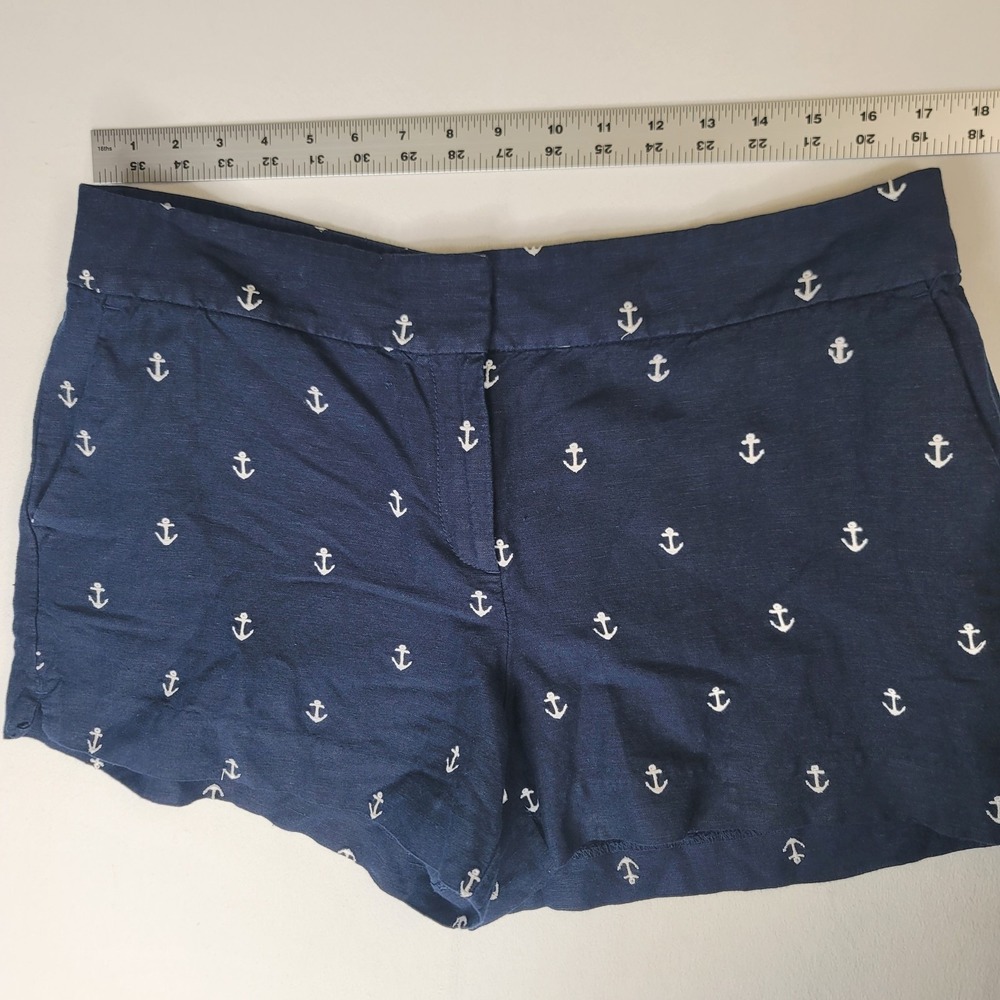 LOFT Anchor Print Shorts Womens Size 10 Navy Blue Linen Blend Nautical Coastal - Picture 9 of 9